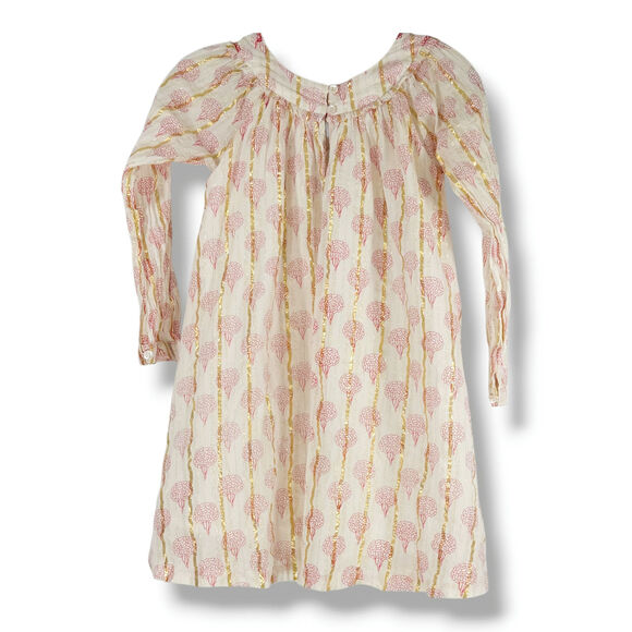 Almirah Girls Party Dress Gold Foil Pink Floral Long Sleeve Lined Ivory Boho 8Y - Picture 1 of 9